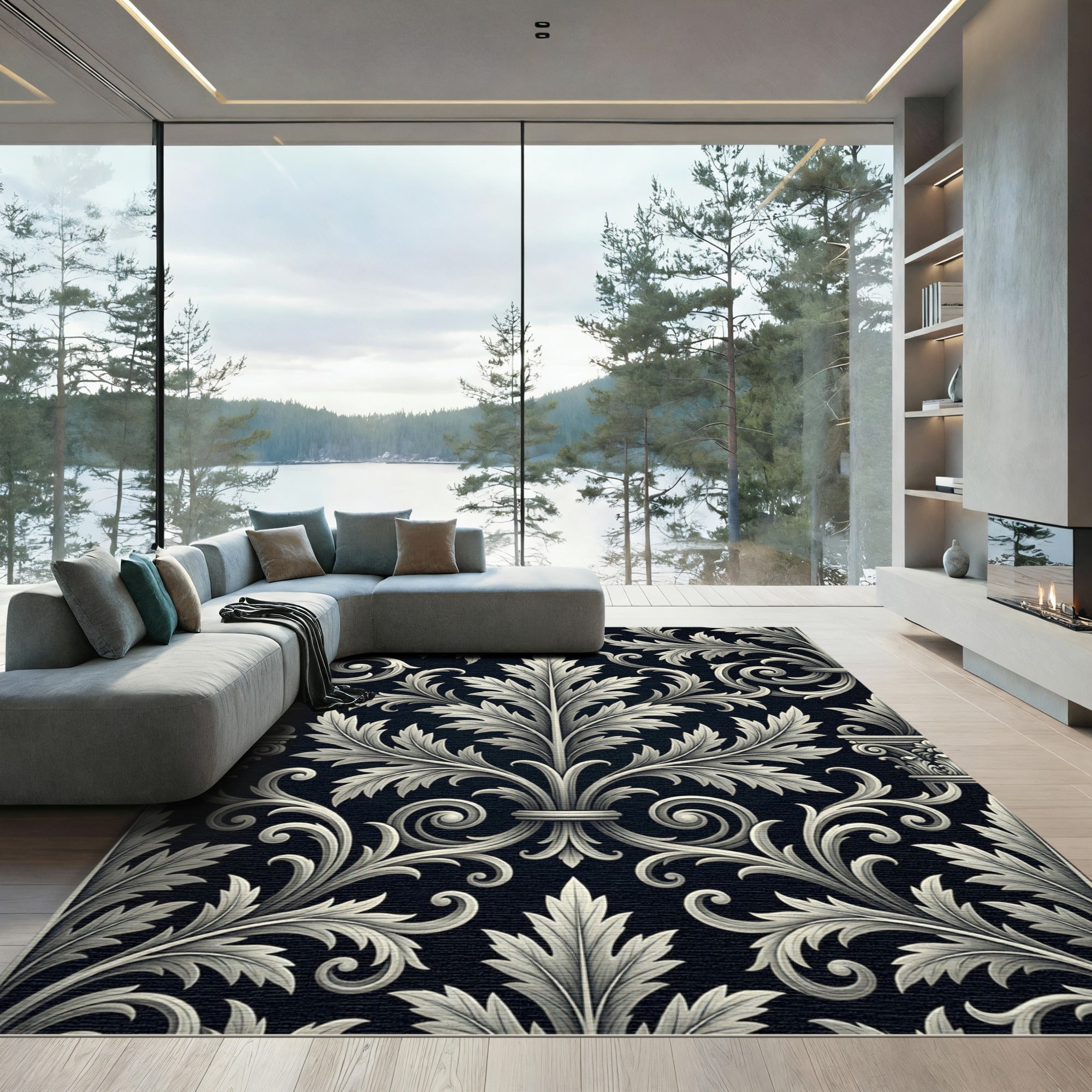 Ornate Acanthus Leaf Scrollwork Rug