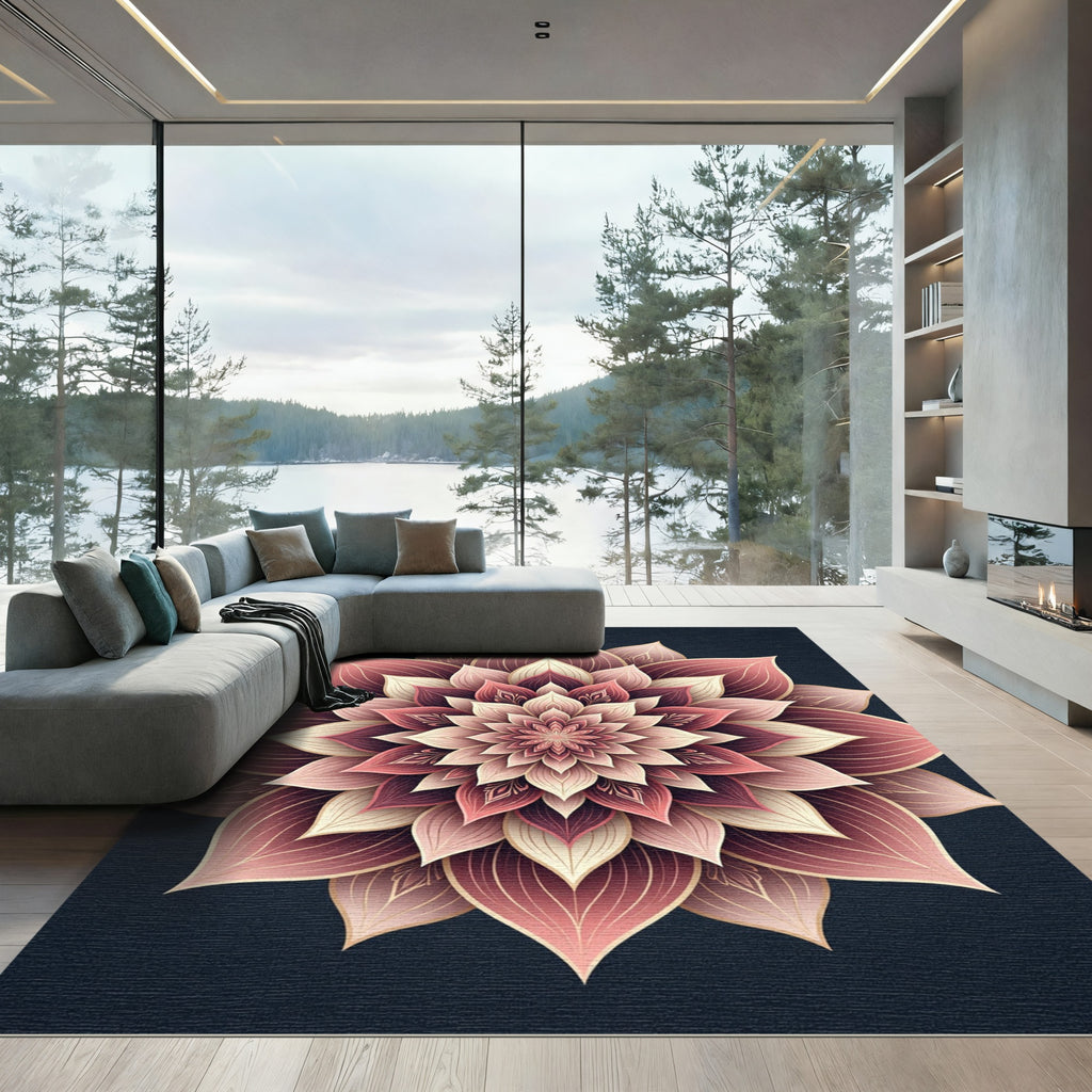 Crimson Rose Mandala Floral Rug