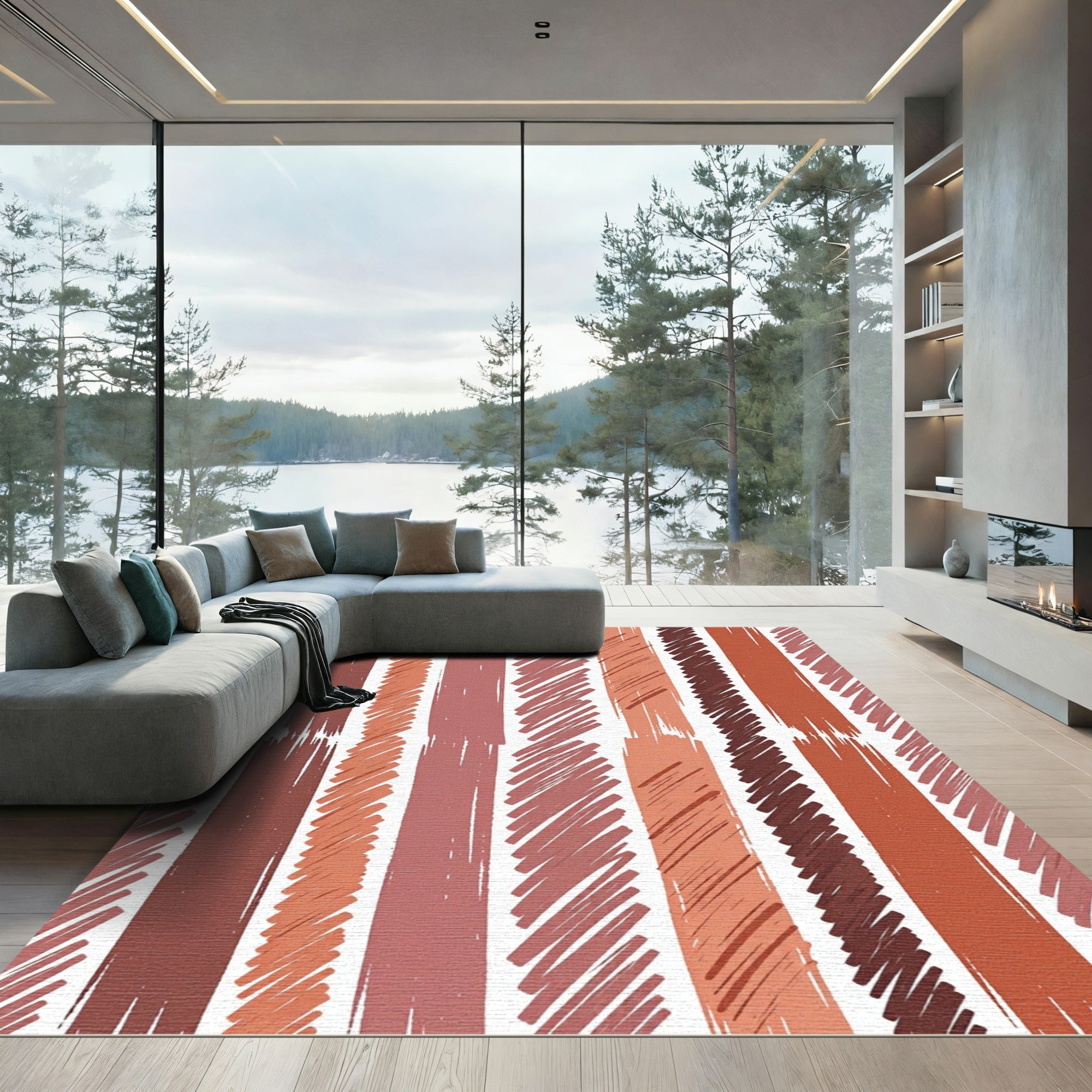 Earthy Tones Textured Stripe Composition Rug