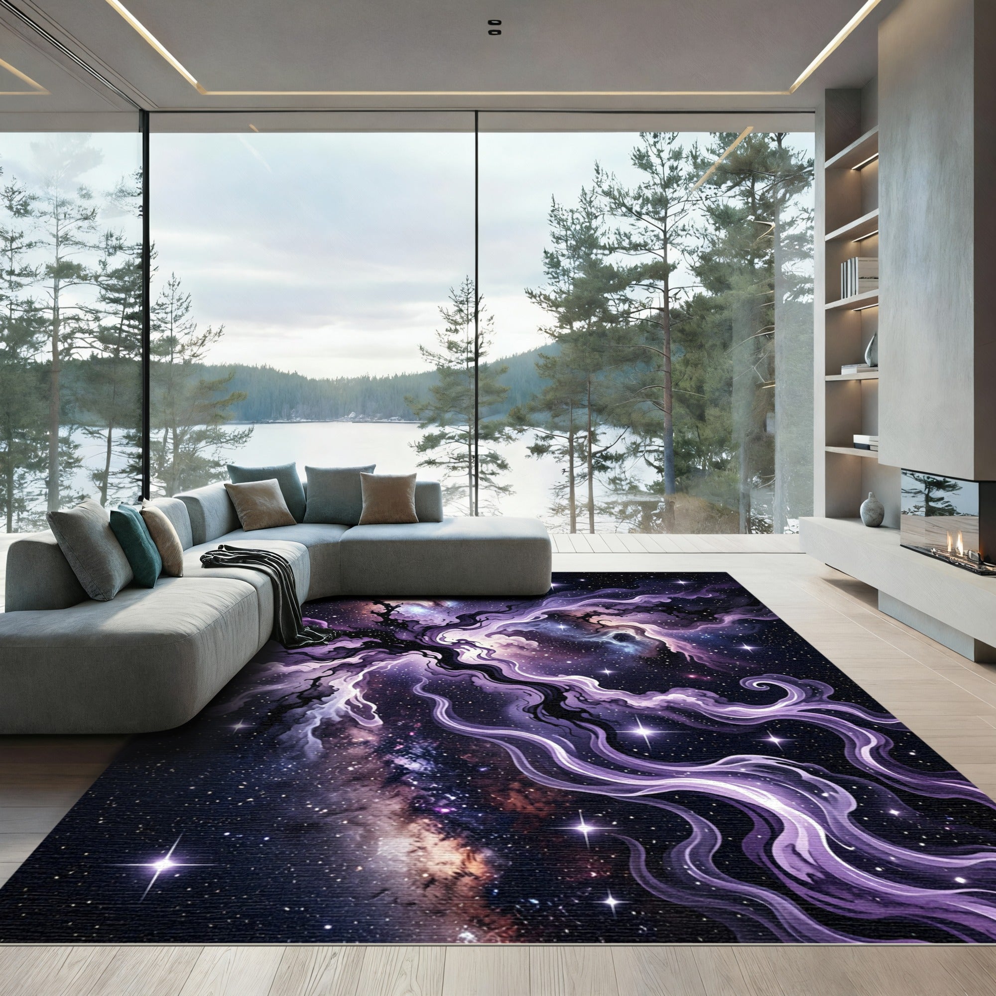 Ethereal Purple Cosmic Nebula Swirl Rug