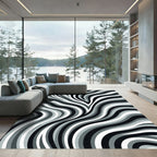 Contrasting Greyscale Flowing Lines Rug