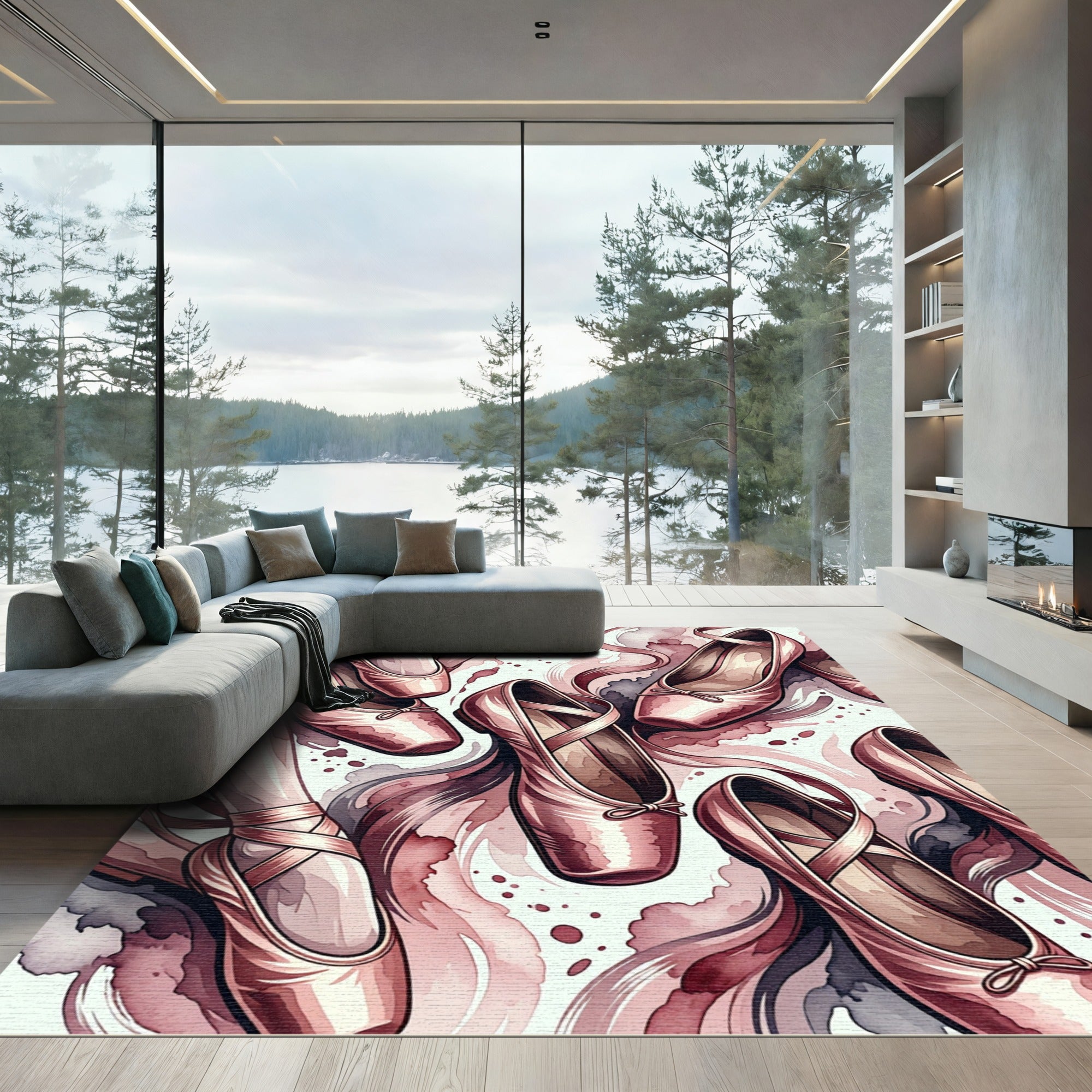 Watercolor Ballet Slipper Ribbon Abstract Rug