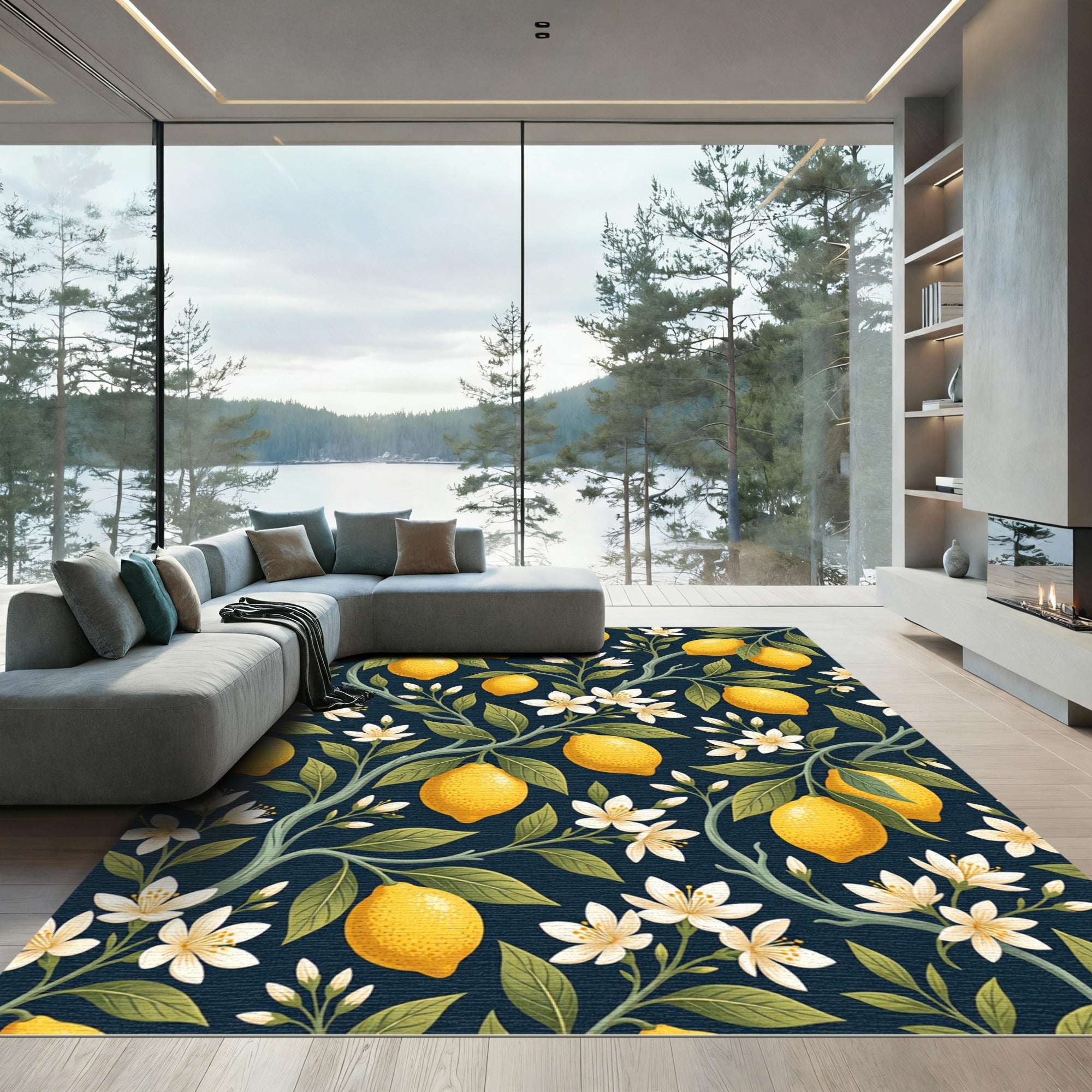 Botanical Lemon Grove Navy Orchard Rug