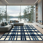 Navy and Cream Plaid Grid Rug