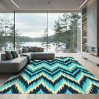 Vivid Turquoise Teal Chevron Ikat Rug