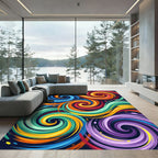 Vibrant Multicolored Abstract Swirl Vortex Rug