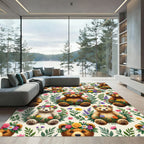 Whimsical Teddy Bear Floral Garden Rug