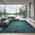 Teal Grid Geometric Weave Rug