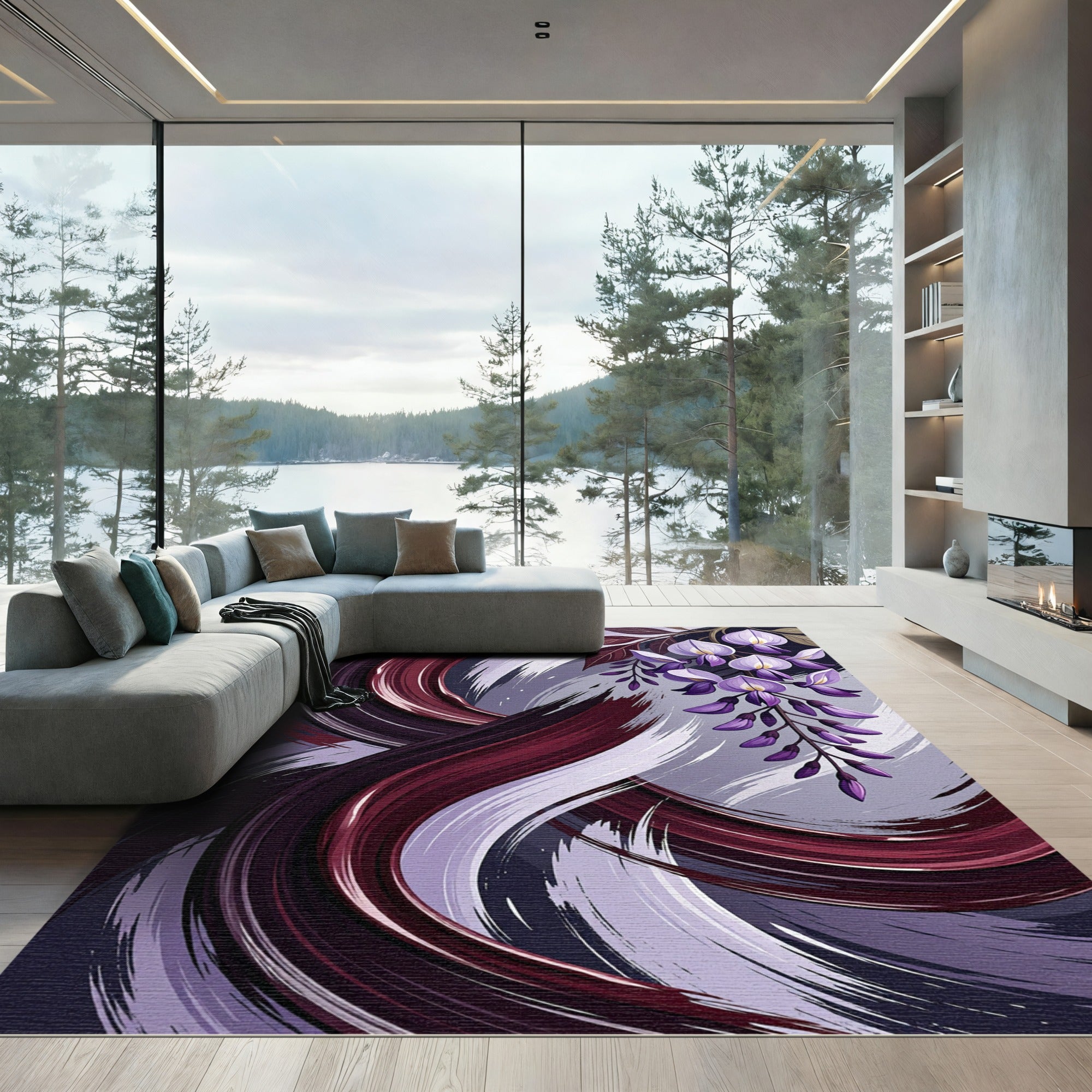 Elegant Burgundy Wisteria Flowing Wave Rug