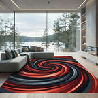 Modern Crimson and Charcoal Swirling Vortex Rug