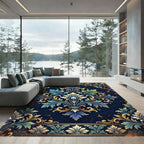 Royal Blue Gold Ornate Damask Acolyte Rug