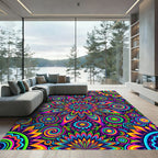 Neon Psychedelic Kaleidoscope Floral Medallion Rug