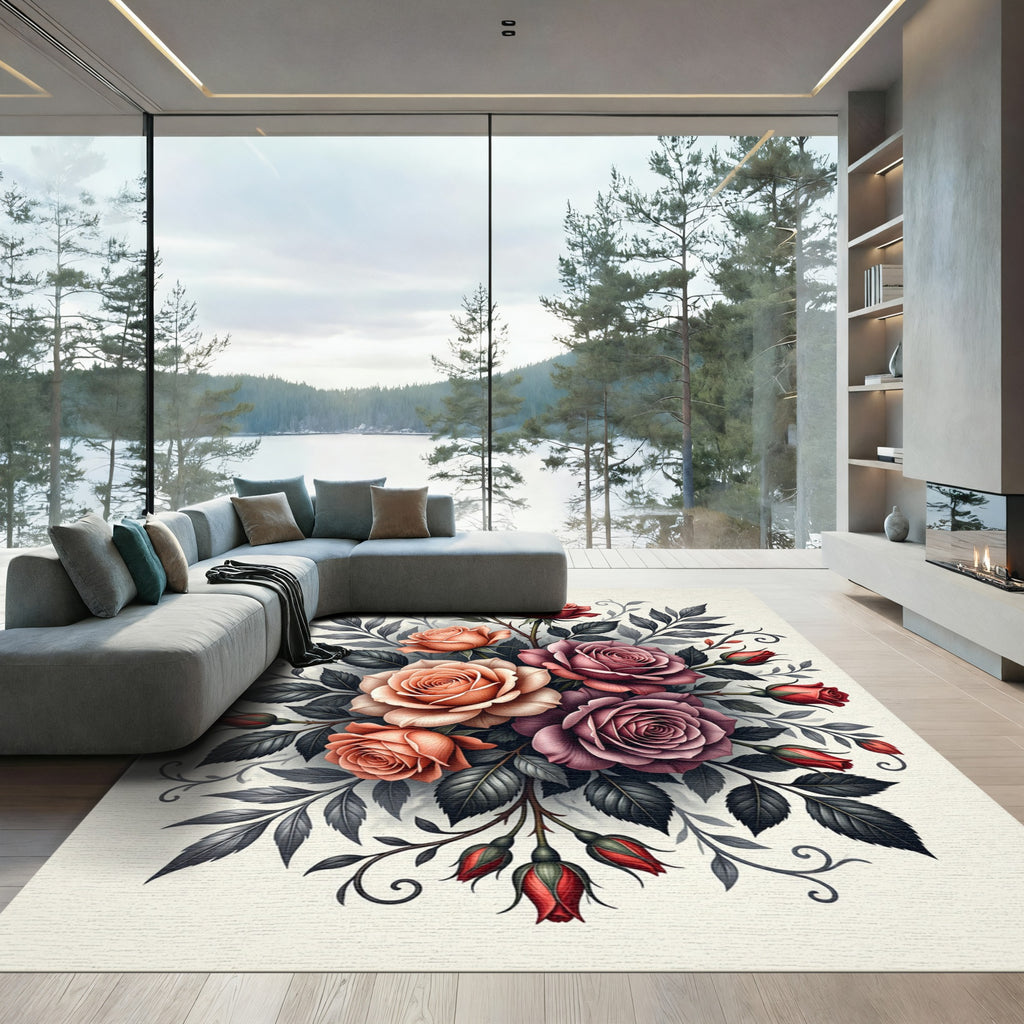 Elegant Romantic Rose Bouquet Arrangement Rug