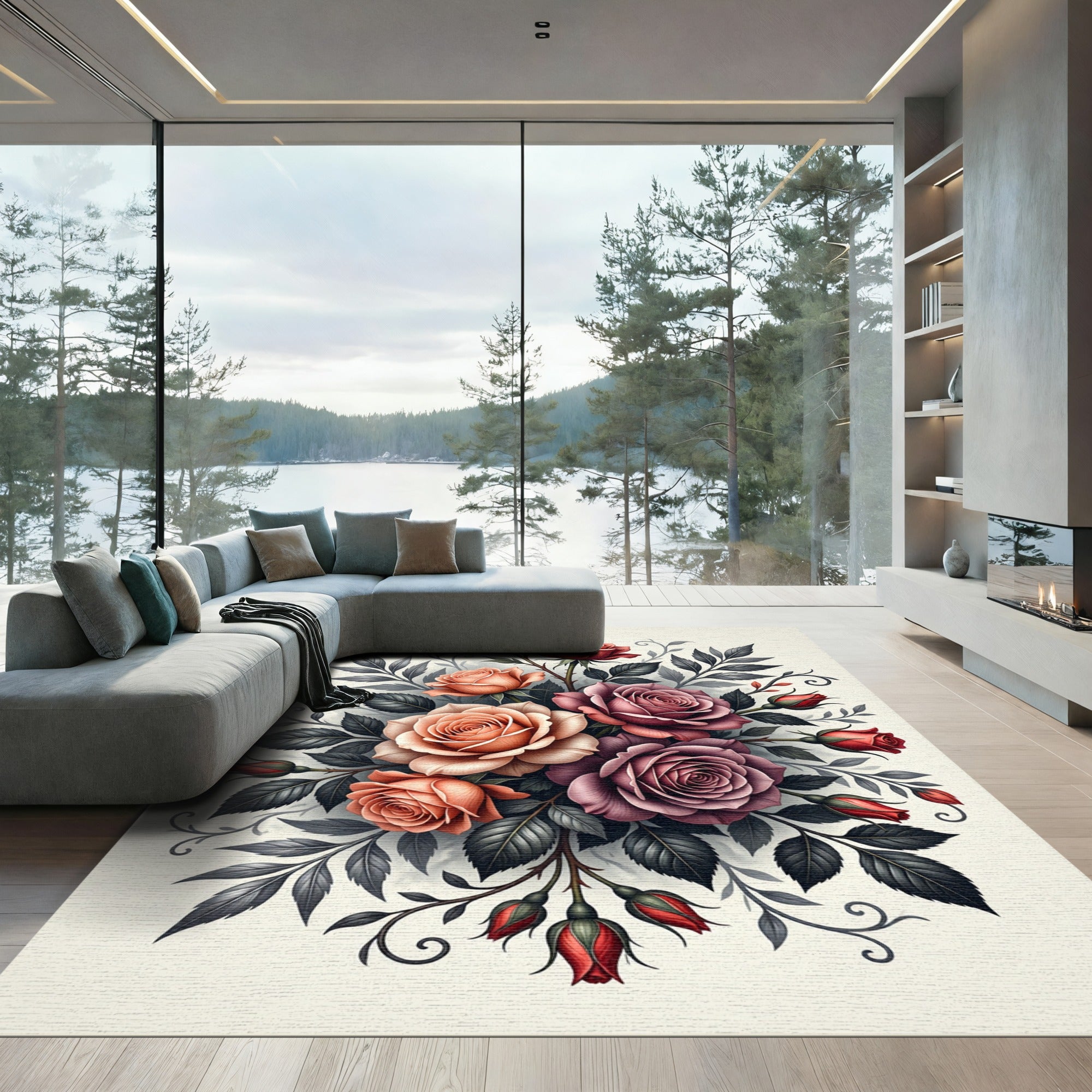 Elegant Romantic Rose Bouquet Arrangement Rug