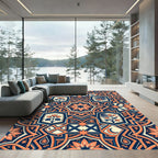 Celestial Blue and Peach Floral Medallion Rug