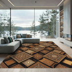 Golden Brown Intricate Medallion Squares Rug