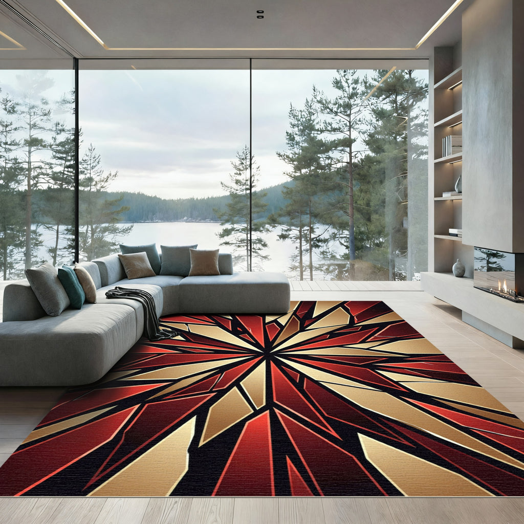 Crimson Gold Shattered Starburst Rug