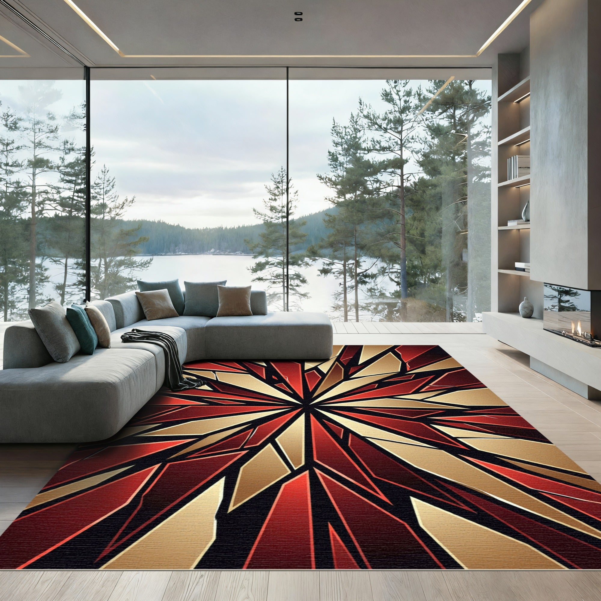 Crimson Gold Shattered Starburst Rug