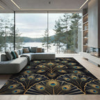 Art Deco Gold Peacock Feather Rug