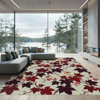 Dark Crimson Maple Leaf Floral Vine Rug