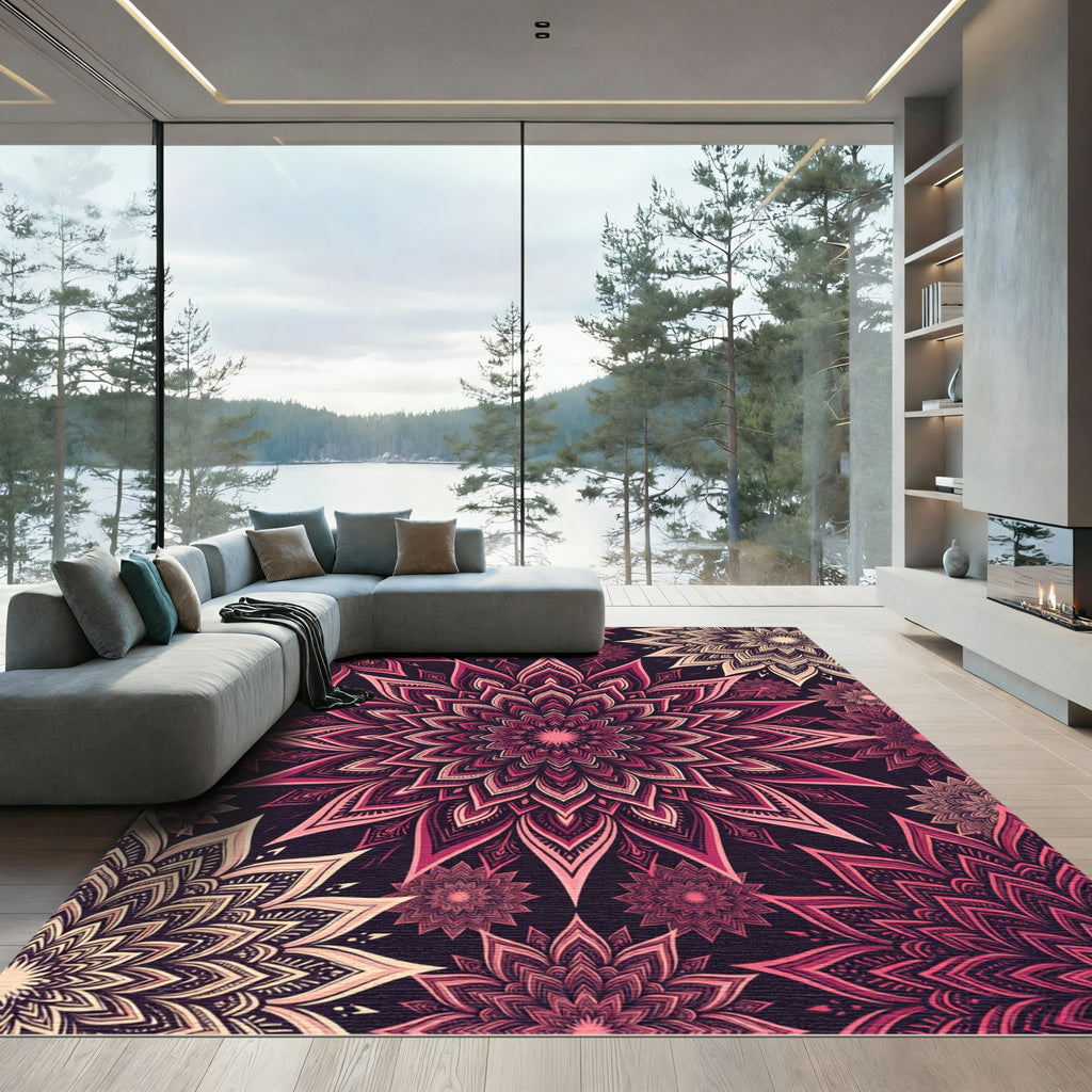Vibrant Magenta Mandala Flourish Rug