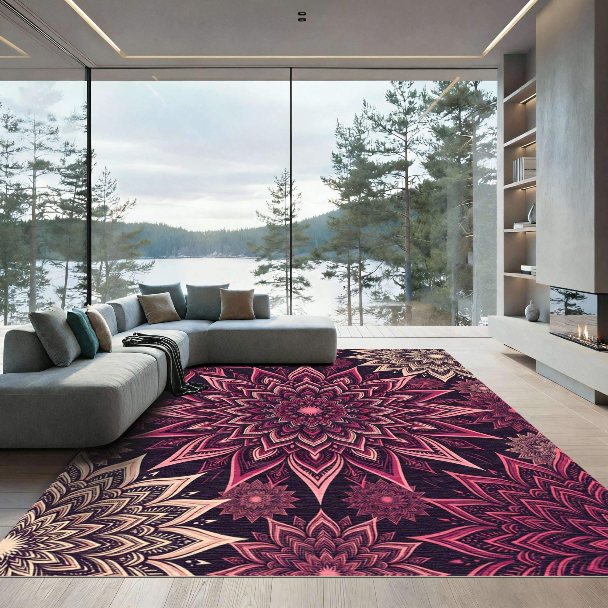 Vibrant Magenta Mandala Flourish Rug