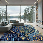 Ethereal Gold and Navy Aztec Mandala Rug