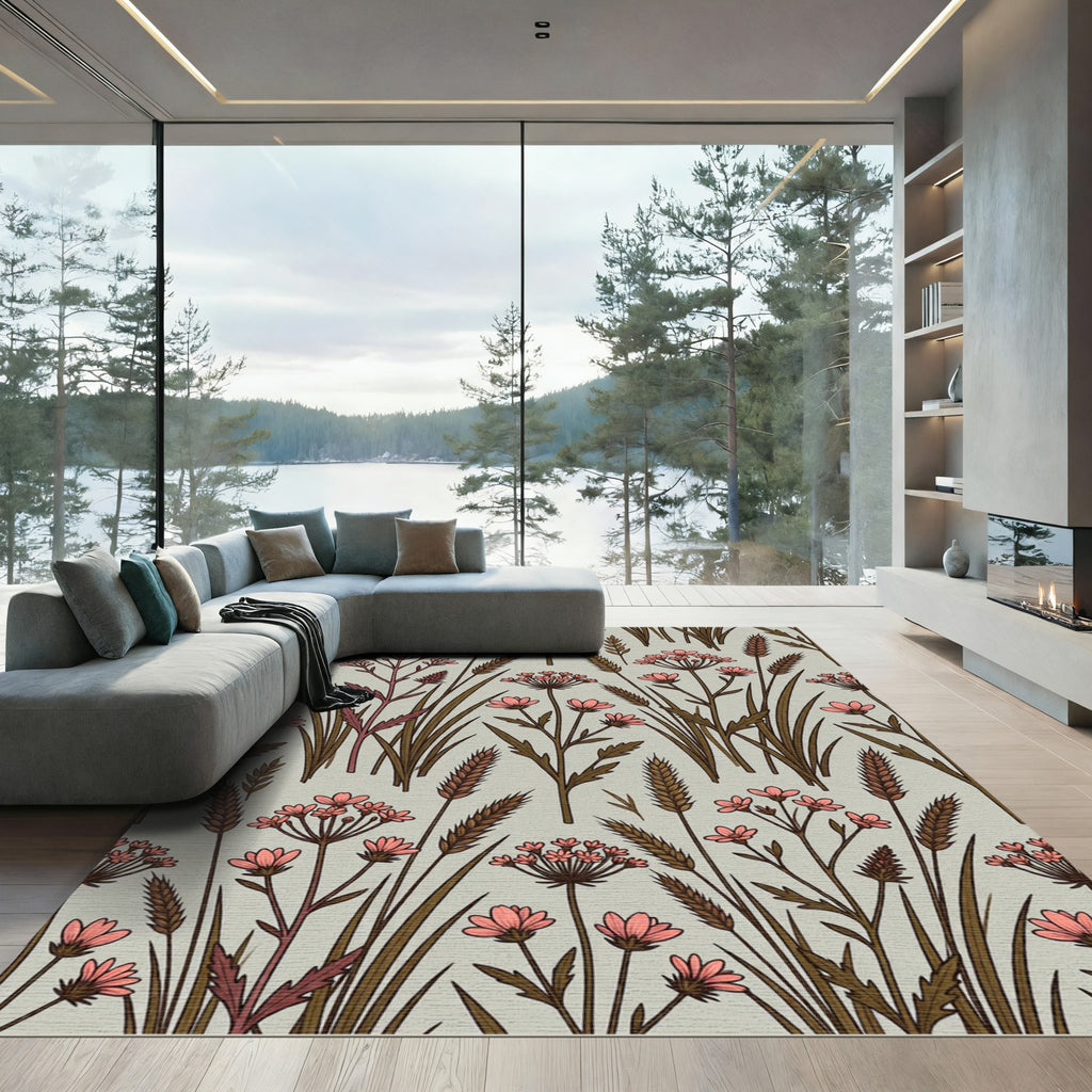 Coral Wildflower Meadow Grass Rug
