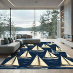 Classic Navy Blue Sailing Boat Nautical Rug