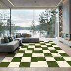 Olive Green and Cream Checkerboard Grid Rug