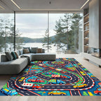 Colorful City Traffic Roadway Scene Rug