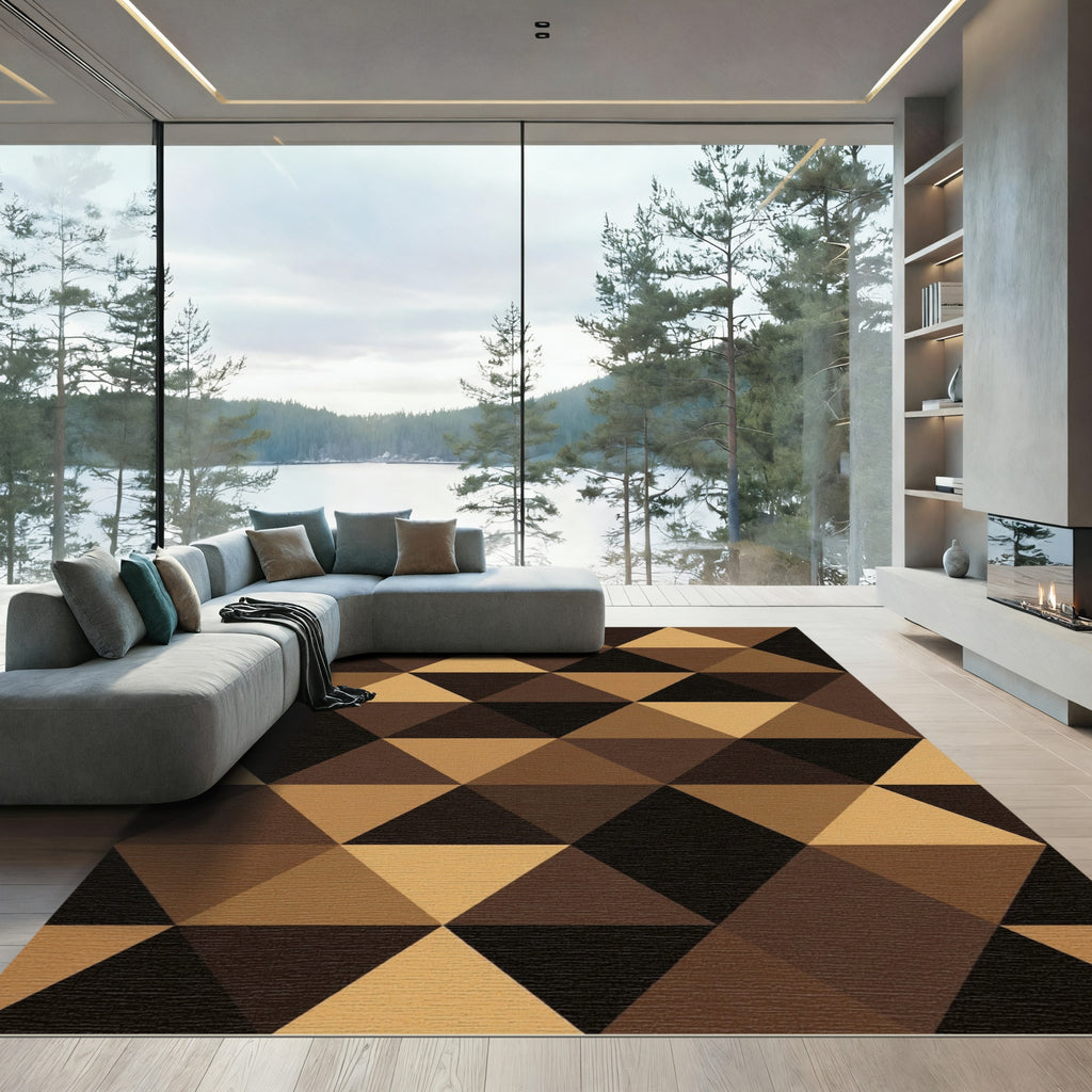 Modern Brown Geometric Triangle Rug