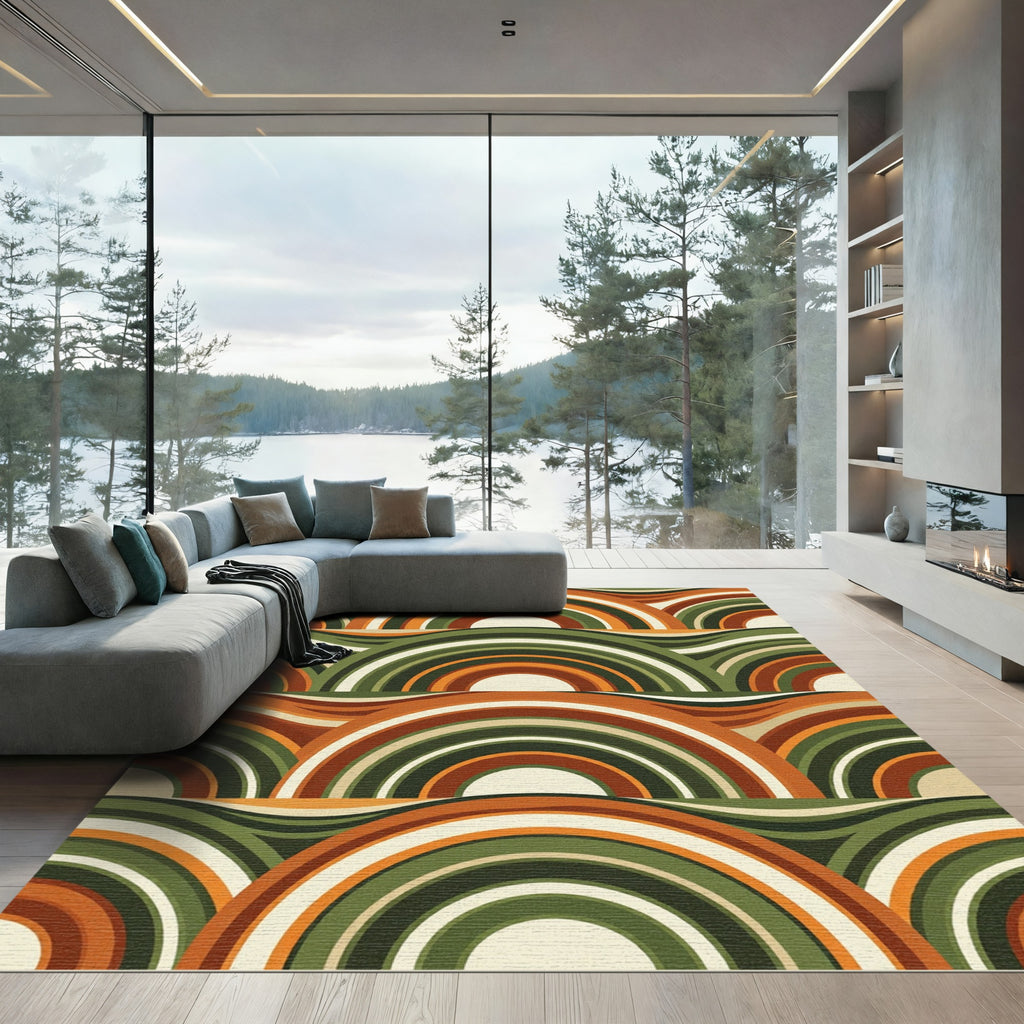 Mid-Century Retro Arched Earthy Waves Rug