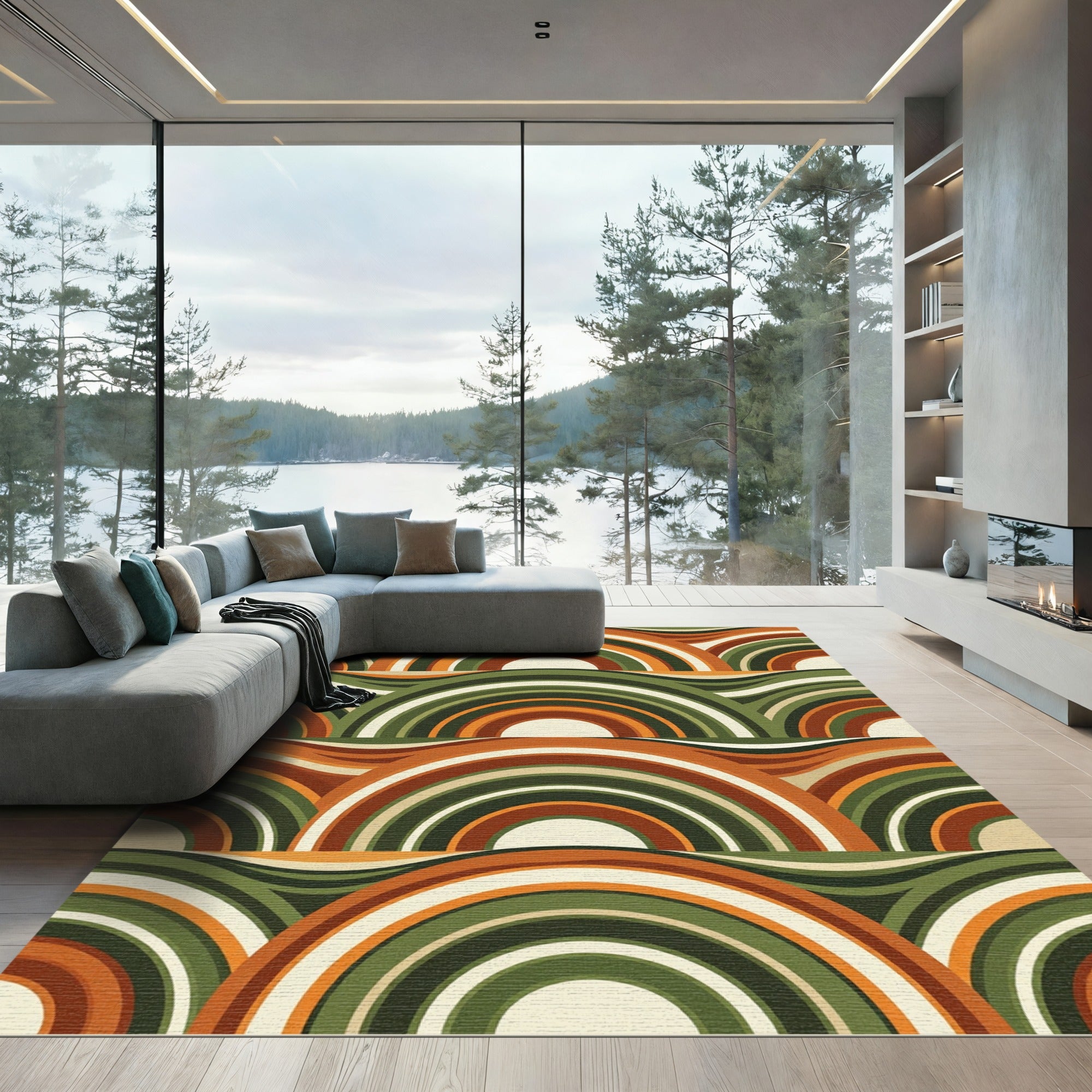 Mid-Century Retro Arched Earthy Waves Rug