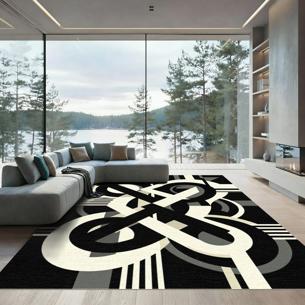 Monochromatic Bold Geometric Interlocking Loops Rug