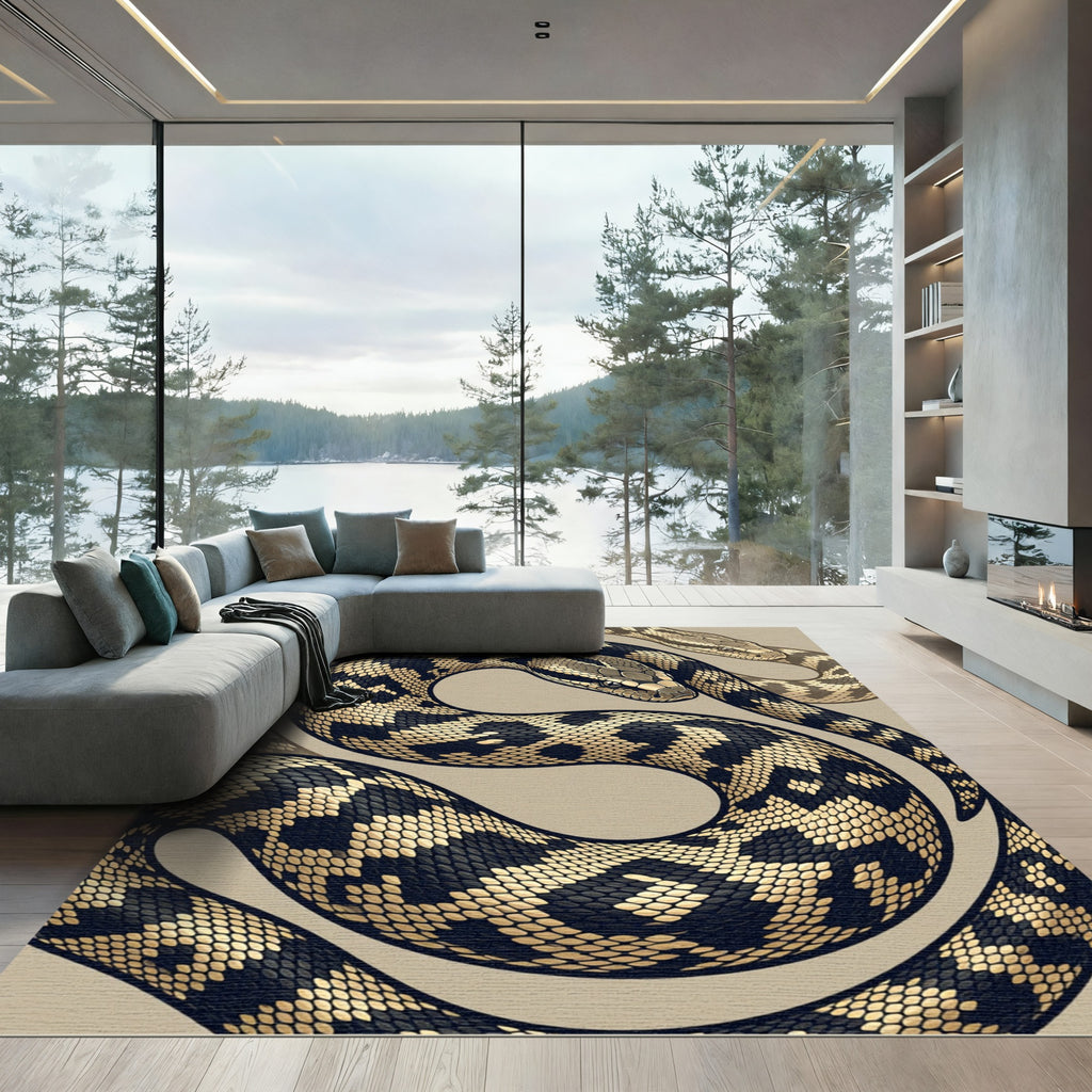 Serpentine Black and Gold Constrictor Rug
