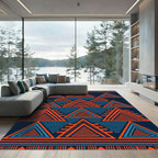 Geometric Indigo Orange Terraced Triangular Rug