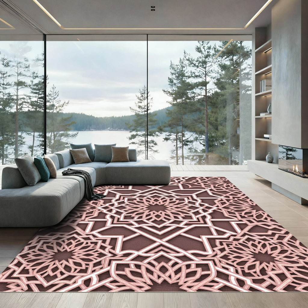 Blush Pink Linked Geometric Mandala Rug