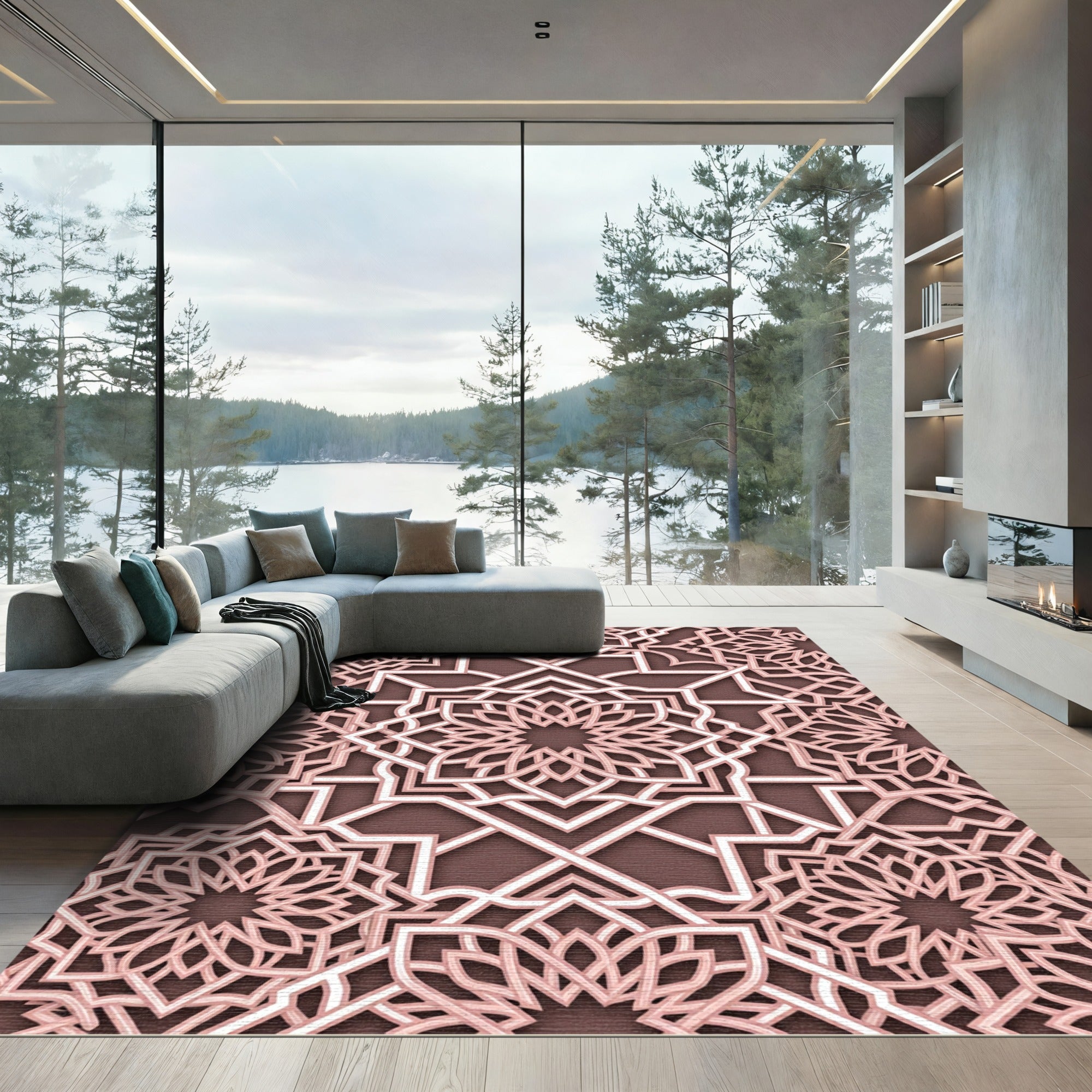 Blush Pink Linked Geometric Mandala Rug