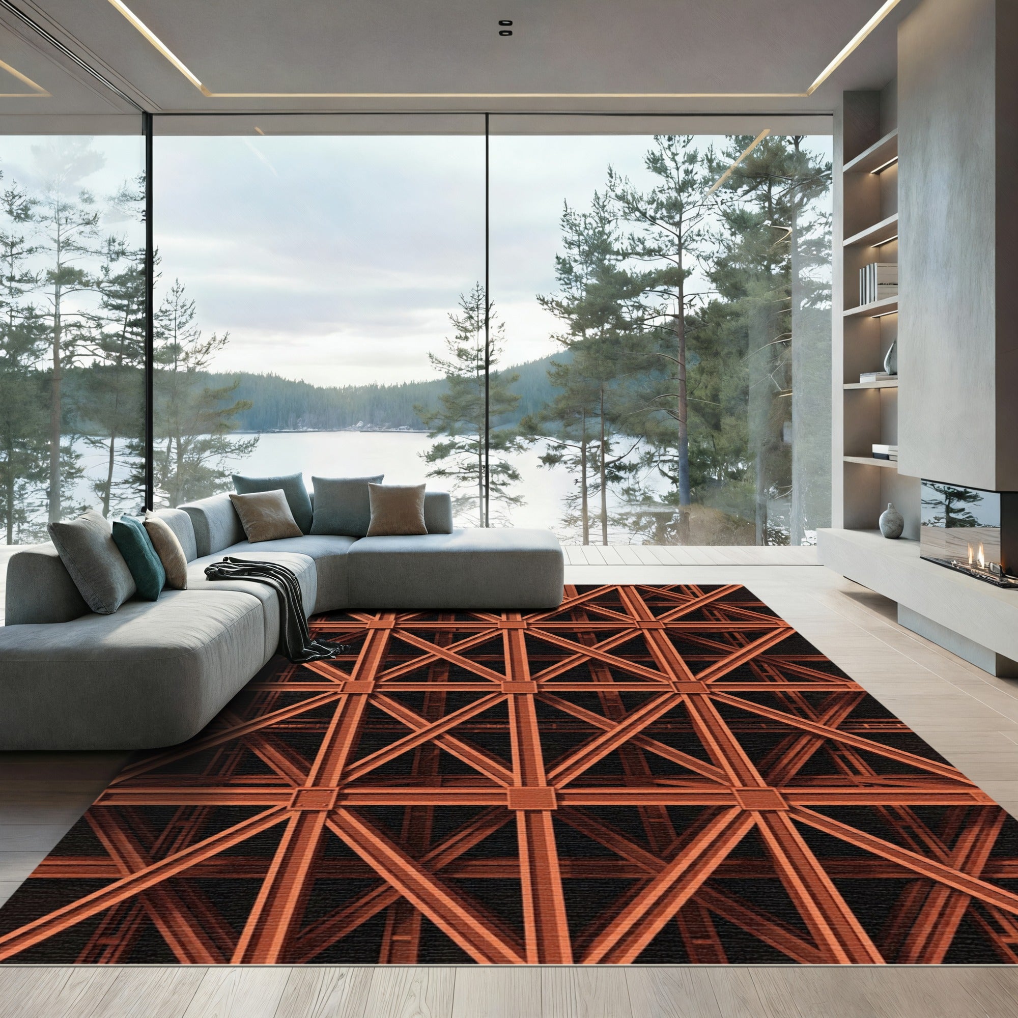 Rust Orange Geometric Truss Rug