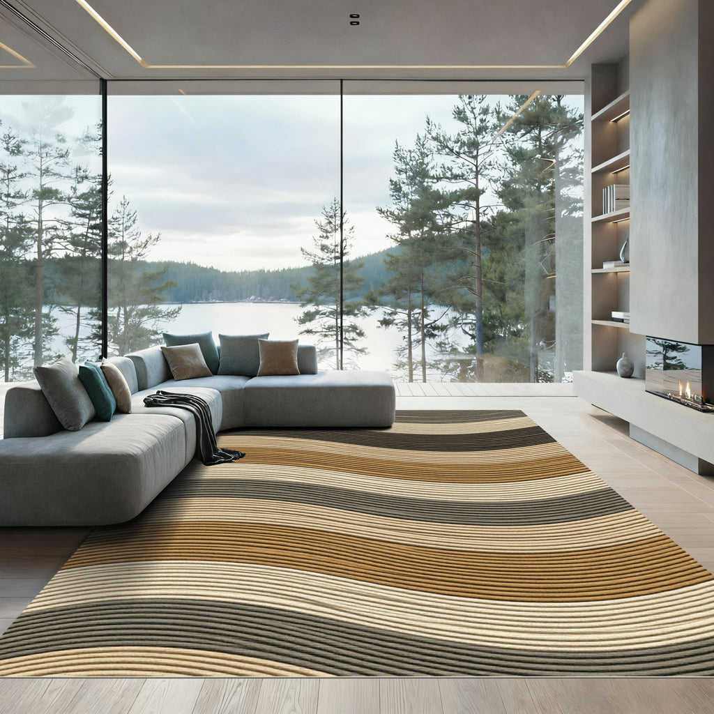 Textured Swirls Sandstone Ochre Rug