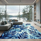 Deep Blue Watercolor Tropical Foliage Rug