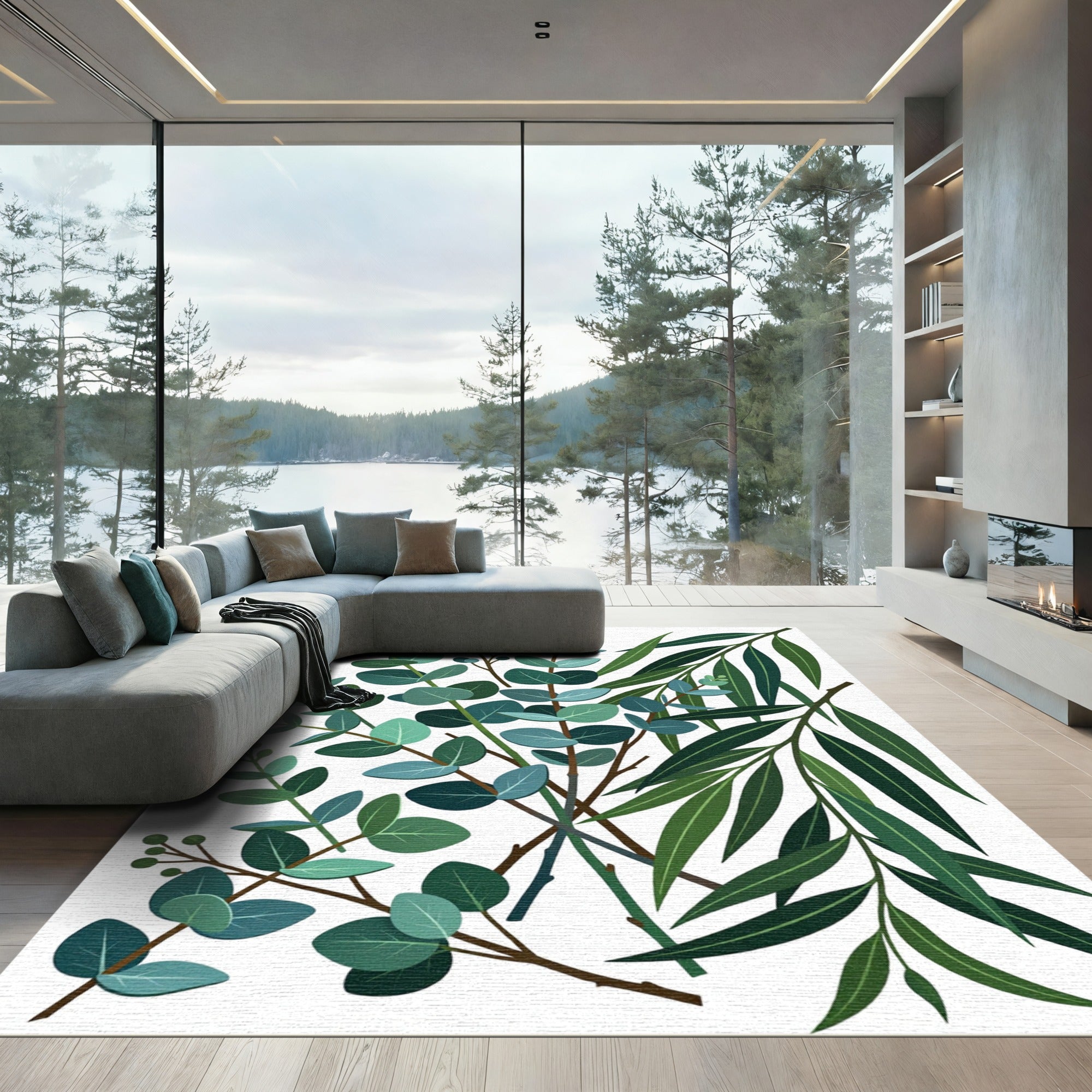 Eucalyptus Leaves Botanical Arrangement Rug