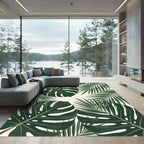 Deep Green Tropical Monstera Palm Leaves Rug