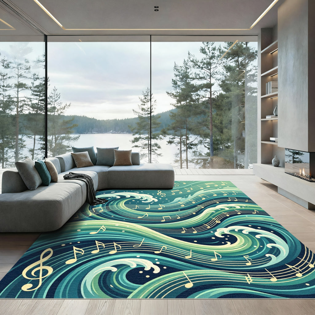 Ocean Melodies Notes Waves Rug