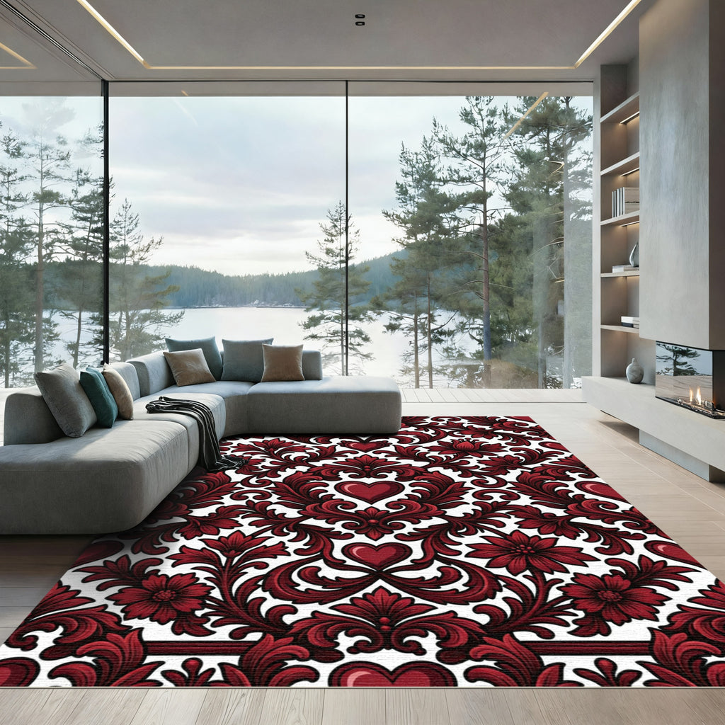 Victorian Crimson Heart Damask Rug