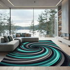Cyan and Charcoal Infinite Swirl Rug