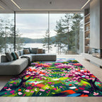 Vibrant Impressionist Cherry Blossom Landscape Rug
