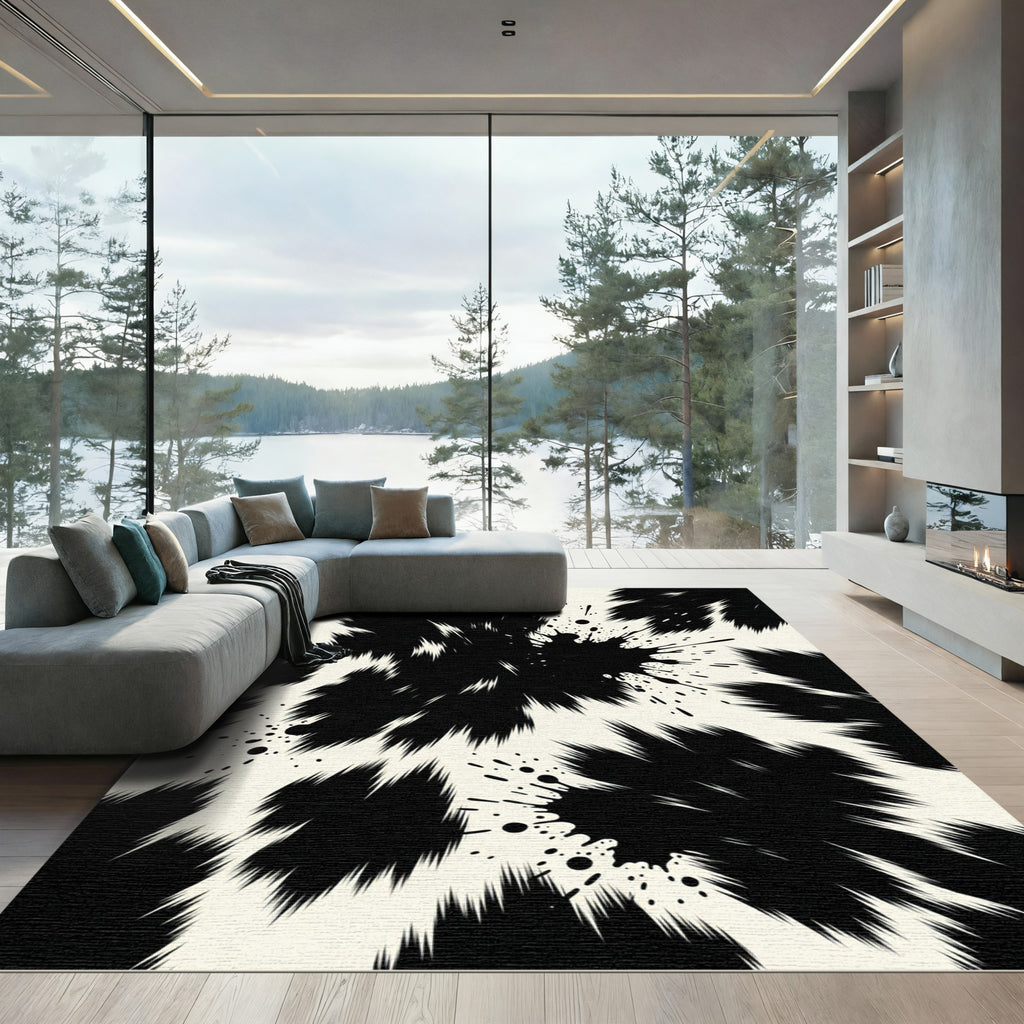 Abstract Monochrome Ink Splash Silhouette Rug