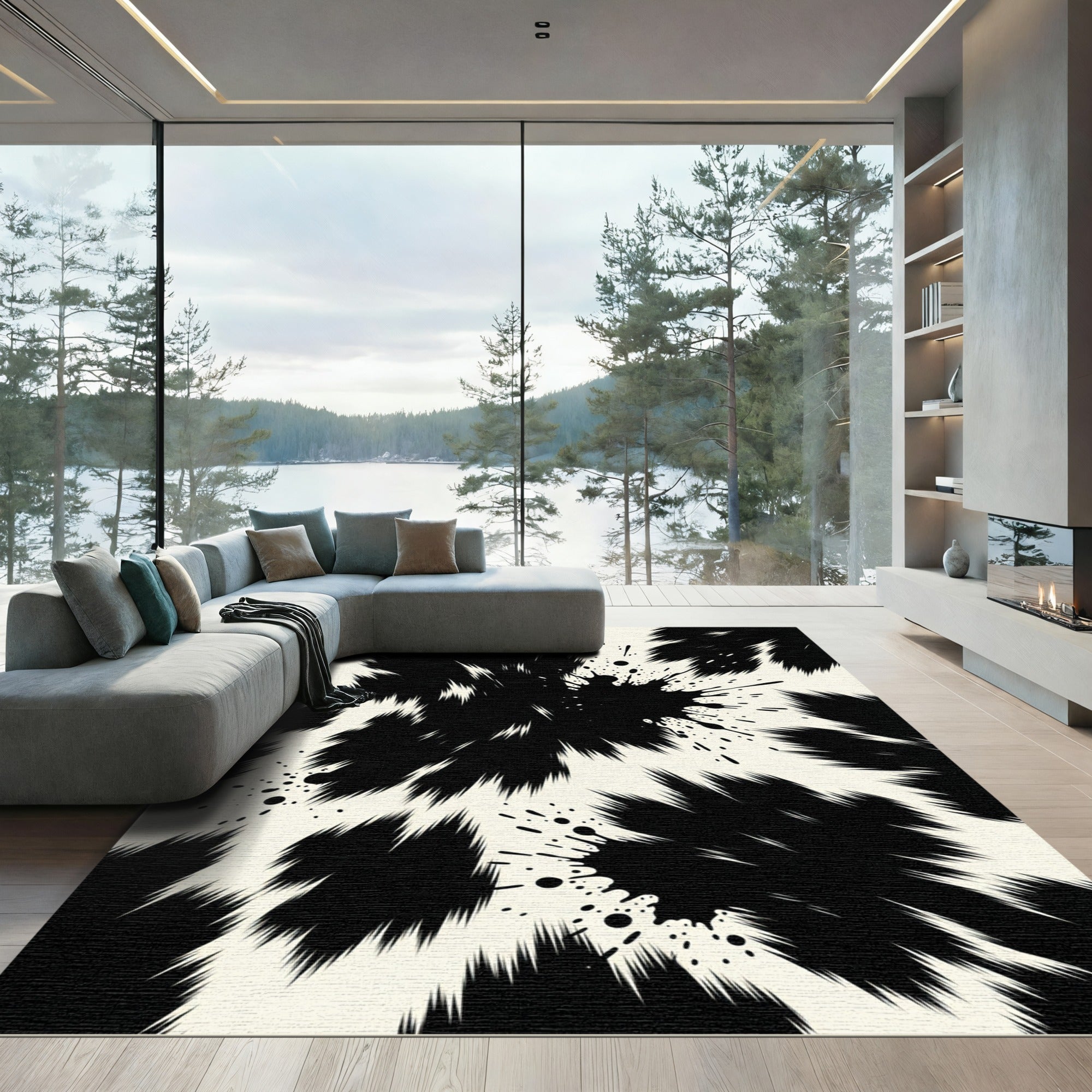 Abstract Monochrome Ink Splash Silhouette Rug